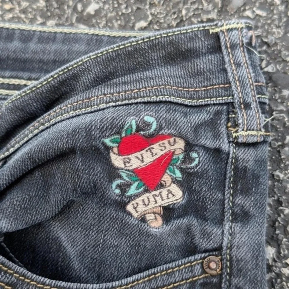 Evisu x Puma Slim‎ Straight Jeans Dark Wash Embroidered Logo W30 L34 Streetwear